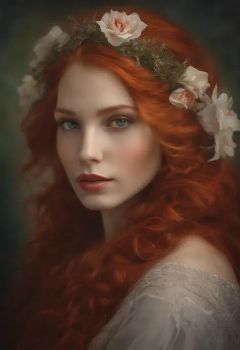 (breastfeeding, gentle, tender, intimate) ethereal woman with (vibrant, fiery, striking) bright red hair, (porcelain, fair, delicate) pale skin, and subtle (intricate, artistic) tattoos, (affectionately, lovingly) sucks the breast of an (angelic, divine) w...