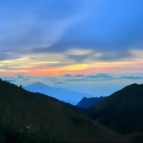 Alafid landscape of mountains with colorful sky, mountains and colorful sunset!!, At sunrise, 8 k. filling of the view, Far view, Sunset view, mountains and sunset!!, As night fell, during dawn, during sunrise, 8 k. filling most of the view, beautiful and ...