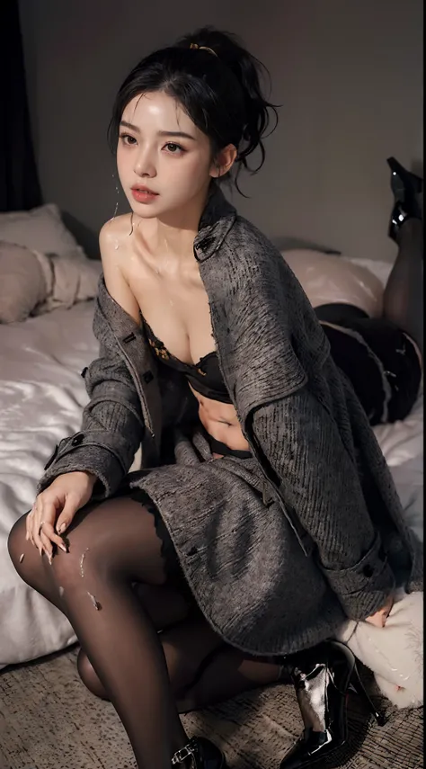 (Small underboob,small heads)), (perfect bodies: 1.1), (shoulder length straight short hair:1.1),(black hair:1.5),(short ponytail:1.3),(极其细致的CG 8k壁纸),(Extremely refined and beautiful),(masterpiece),(best qualtiy:1.0),(超高分辨率:1.9）,[A high resolution],a girl,...