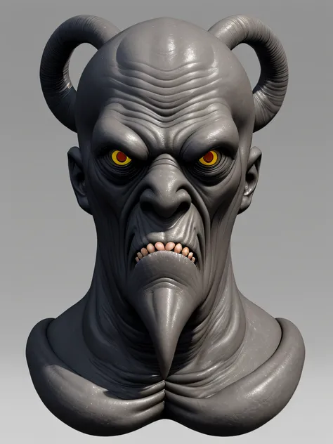 Black and white photo of a man with a large head and tentacles near his mouth, full - body, Athletic build, realistic creature concept, grey skin, bald head, elongated head, sharp teeth, eyes without pupils, Made with Zbrush, Sculpture in Zbrush, Rendered ...