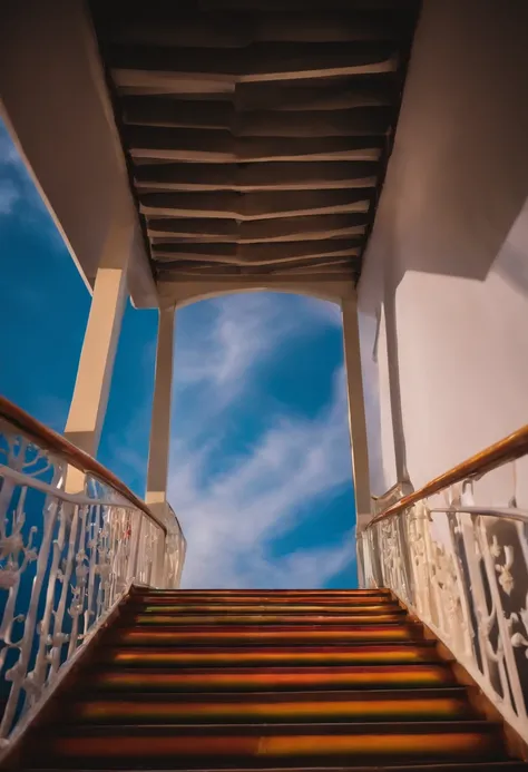 Close-up of the stairs leading to the rainbow sky, stairway to heaven, A very colorful heaven, stairs from hell to heaven, Leading to the Sky, Rainbow clouds, Colors of Heaven, Rainbow Trail, Colorful sky, Rainbow clouds, Heaven!!!!!!!!, rainbow, Rainbow c...