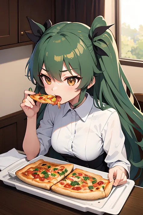 anchovy from girls und panzer eating pizza