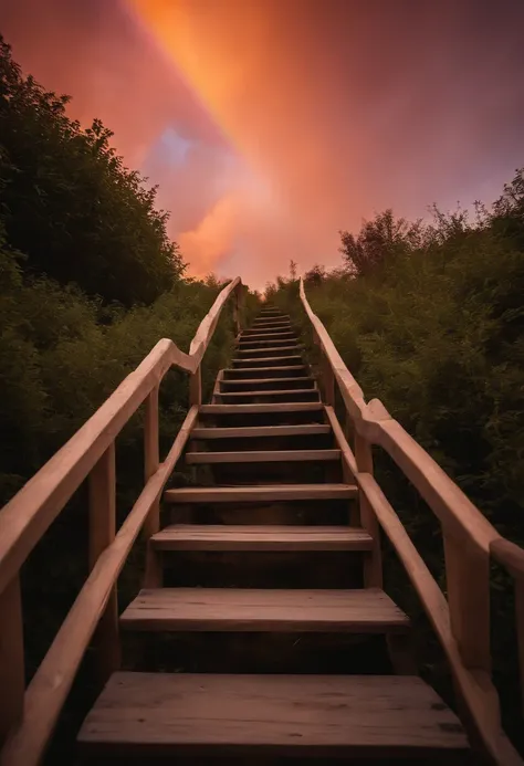 Close-up of the stairs leading to the rainbow sky, stairway to heaven, A very colorful heaven, stairs from hell to heaven, Leading to the Sky, Rainbow clouds, Colors of Heaven, Rainbow Trail, Colorful sky, Rainbow clouds, Heaven!!!!!!!!, rainbow, Rainbow c...