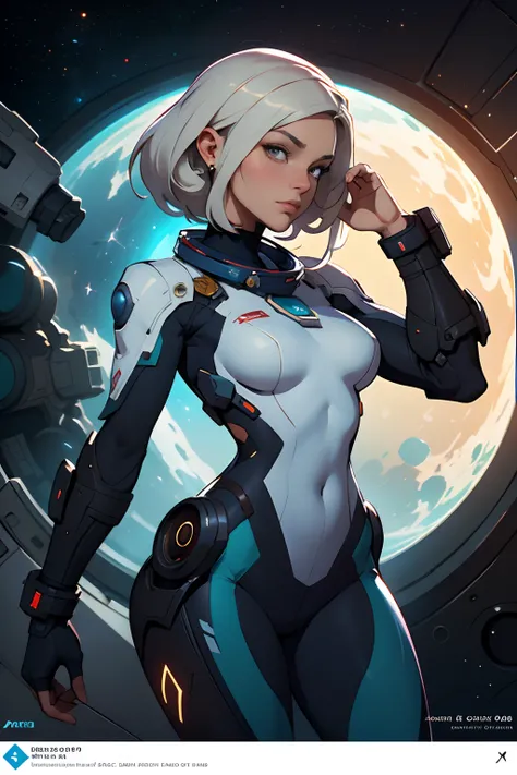 uma mulher com cabelos ruivos vestindo um terno futurista, corpo inteiro, traje Blindado Astronauta Girl, Anime Space Cadet Girl, Wojtek Fus, Alexandra Fomina Artstation, Epic science fiction character art, Epic Sci-Fi Character Art, Arte conceitual digita...