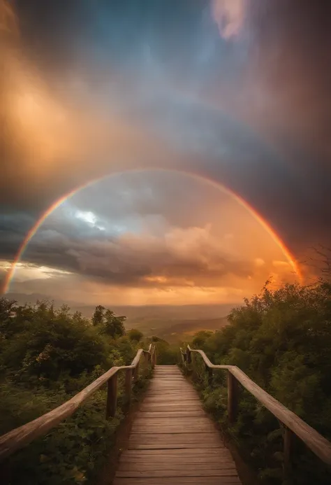 Close-up of the stairs leading to the rainbow sky, stairway to heaven, A very colorful heaven, stairs from hell to heaven, Leading to the Sky, Rainbow clouds, Colors of Heaven, Rainbow Trail, Colorful sky, Rainbow clouds, Heaven!!!!!!!!, rainbow, Rainbow c...