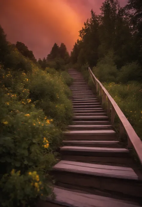 Close-up of the stairs leading to the rainbow sky, stairway to heaven, A very colorful heaven, stairs from hell to heaven, Leading to the Sky, Rainbow clouds, Colors of Heaven, Rainbow Trail, Colorful sky, Rainbow clouds, Heaven!!!!!!!!, rainbow, Rainbow c...