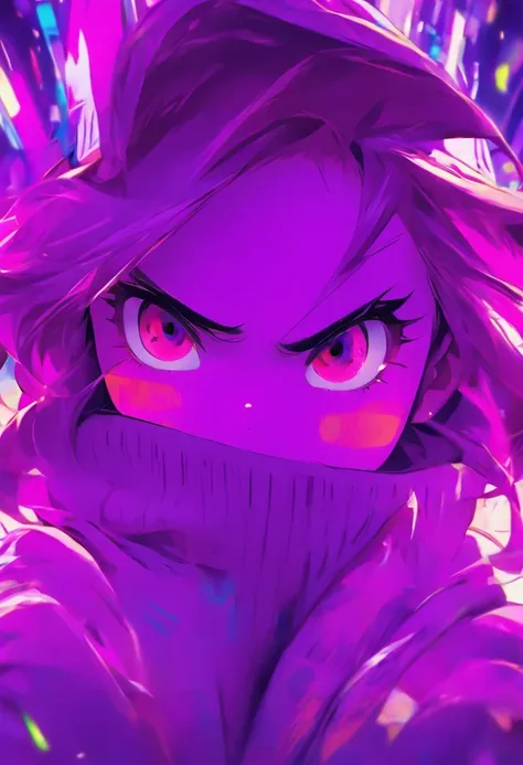 (Purple cubs), Top quality, Masterpiece, high resolution, 8K, Hoodie and anime style girl, One girl, detailed line art,  Digital enhancement, Close up, Anime core, Flowing fabric，rot，torogao，Various expressions，The expression of wide eyes