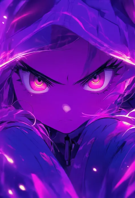 (Purple cubs), Top quality, Masterpiece, high resolution, 8K, Hoodie and anime style girl, One girl, detailed line art,  Digital enhancement, Close up, Anime core, Flowing fabric，rot，torogao，Various expressions，The expression of wide eyes