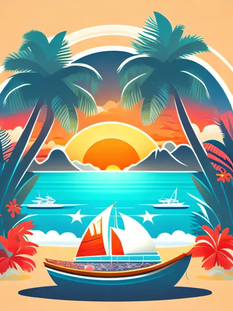 t-shirt design, rzminjourney, vector art, summer design, hot like hawaii