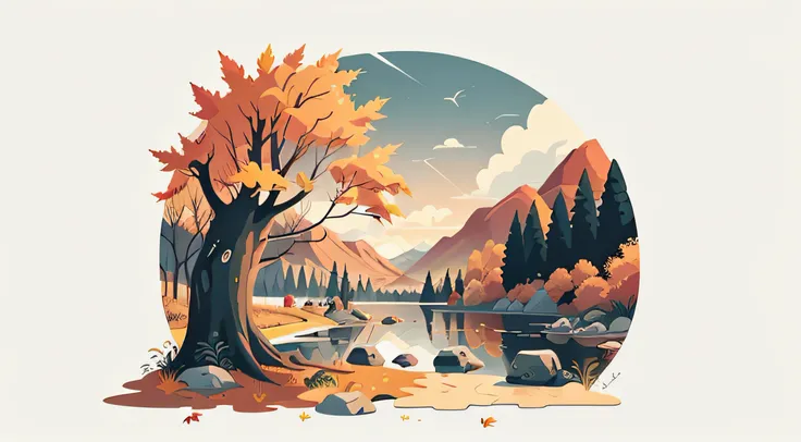 Autumn!Mobile wallpaper illustration,Nature views, Minimalist illustration, Line illustration, Colorful