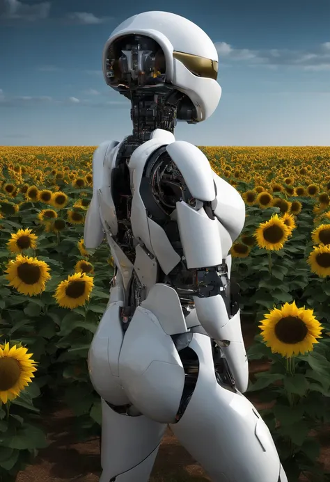 1 girl， ((raised huge round buttocks)), Wide  A sunflower field in full bloom，Back view of a woman in Translucent white thong (underwear),long shot,wide view, commercial photography，award-winning photograph，(photorealistic),unity 8k wallpaper,(ultra detail...