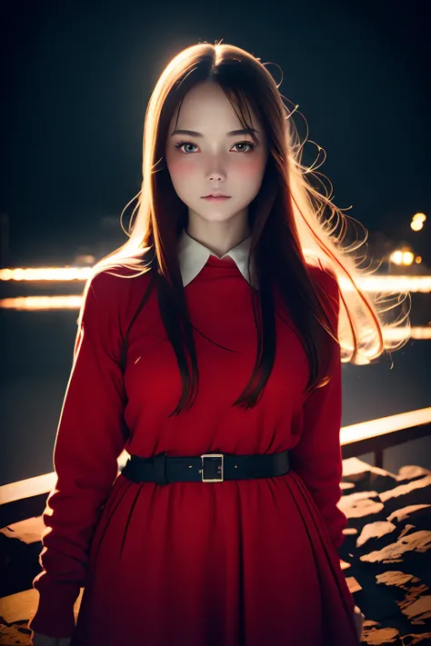 Best Quality, masutepiece, High resolution, (((1girl in))), sixteen years old,(((Red Eyes:1.3)))、Red attire、((Red Shirt:1.3、Red Rock Dress)), Tindall Effect, Realistic, Shadow Studio, Red lighting, dual-tone lighting, (High Detail Skins: 1.2) Digital SLR, ...