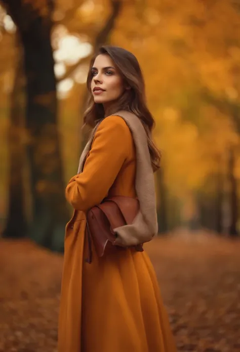 Girl standing with her back in autumn park