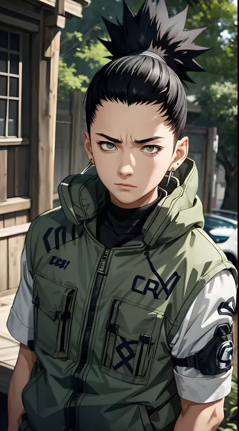 masterpiece, 1boy, superb style, urban streetwear chothes, outdoor, upper body, shikamaru nara, bright eyes, black hair, cool bo...