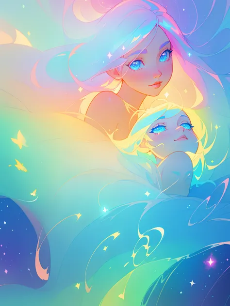 beautiful girl, flowing liquid dress, colorful flowing long hair, vibrant pastel colors, (colorful), magical lights, sparkling magical liquid, inspired by Glen Keane, inspired by Lois van Baarle, disney art style, by Lois van Baarle, glowing aura around he...