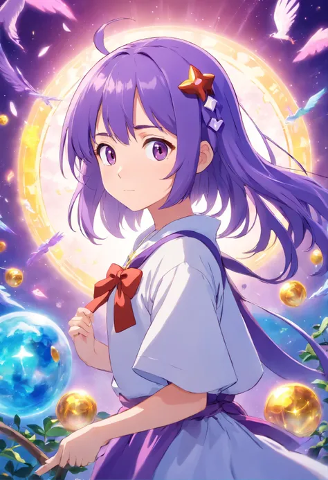 Character anime girl, purple hair, magical girl