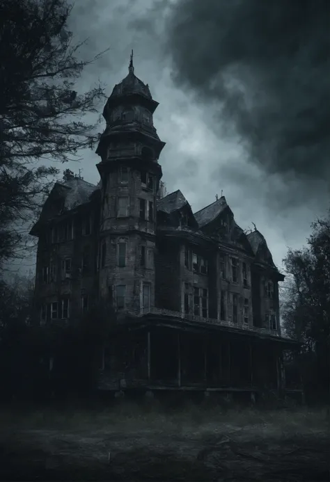 8k realistic image of a sinister sanatorium under a storm, horror film photography