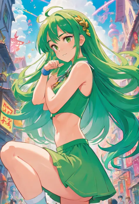 Magical Girl, Tall, Muscle Girl, long hair, Green hair