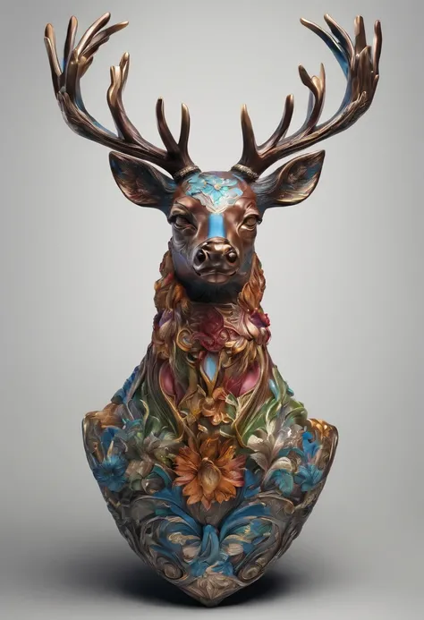 Nine-colored deer,Ceramic material,Ornaments,artwork of a,High detail,3D,Chiaroscuro, Cinematic lighting, god light, Cinematic lighting, hyper HD, High details, Best quality, A high resolution, Textured skin