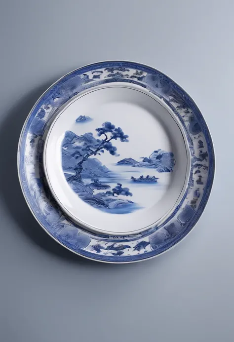 Blue and white porcelain,Qingming upper river map,Ceramic material,Porcelain plate painting,artwork of a,High detail,3D,Chiaroscuro, Cinematic lighting, god light, Cinematic lighting, hyper HD, High details, Best quality, A high resolution, Textured skin