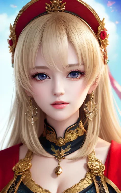 animesque、anime styled、ssmile、portraitures、Beautifully moisturized amber eyes like clear glass、Beautiful blonde hair without hair ornaments, extremely detailed eye and face, Beautiful detailed eyes,  huge filesize, ultra-detailliert, hight resolution, ighl...