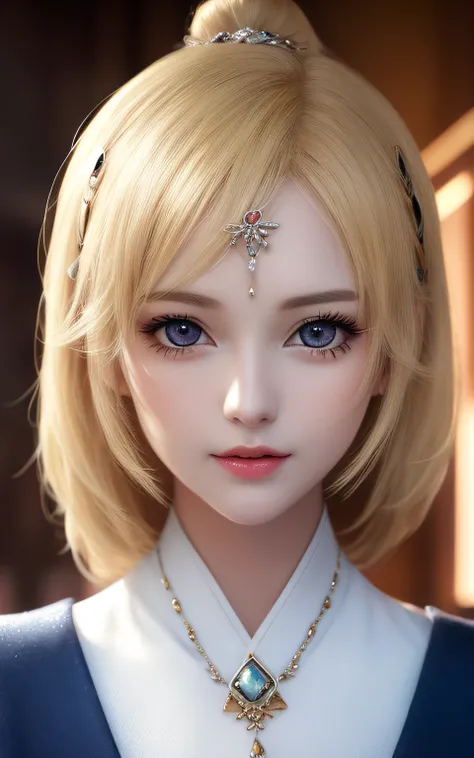 animesque、anime styled、ssmile、portraitures、Beautifully moisturized amber eyes like clear glass、Beautiful blonde hair without hair ornaments, extremely detailed eye and face, Beautiful detailed eyes,  huge filesize, ultra-detailliert, hight resolution, ighl...