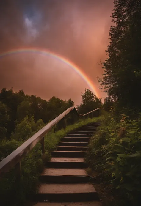 Close-up of the stairs leading to the rainbow sky, stairway to heaven, A very colorful heaven, stairs from hell to heaven, Leading to the Sky, Rainbow clouds, Colors of Heaven, Rainbow Trail, Colorful sky, Rainbow clouds, Heaven!!!!!!!!, rainbow, Rainbow c...