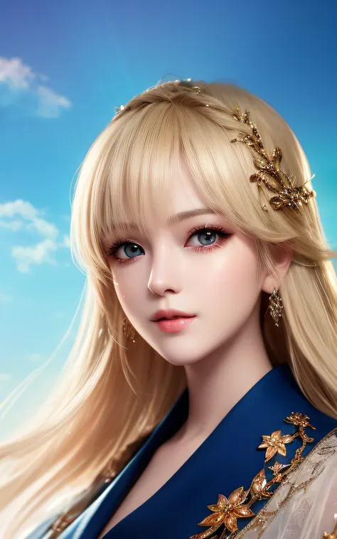 animesque、anime styled、ssmile、portraitures、Beautifully moisturized amber eyes like clear glass、Beautiful blonde hair without hair ornaments, extremely detailed eye and face, Beautiful detailed eyes,  huge filesize, ultra-detailliert, hight resolution, ighl...