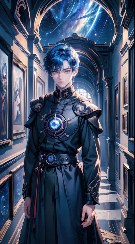 ((4K works))、​masterpiece、(top-quality)、One Beautiful Fallen Angel Boy、Slim body、tall、((Attractive British style))、(Detailed beautiful eyes)、((mid night))、In the English corridor、Castle inhabited by villains、Black shop window、Corridor at night、((You can se...