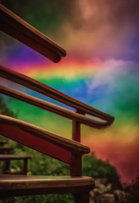 Close-up of the stairs leading to the rainbow sky, stairway to heaven, A very colorful heaven, stairs from hell to heaven, Leading to the Sky, Rainbow clouds, Colors of Heaven, Rainbow Trail, Colorful sky, Rainbow clouds, Heaven!!!!!!!!, rainbow, Rainbow c...