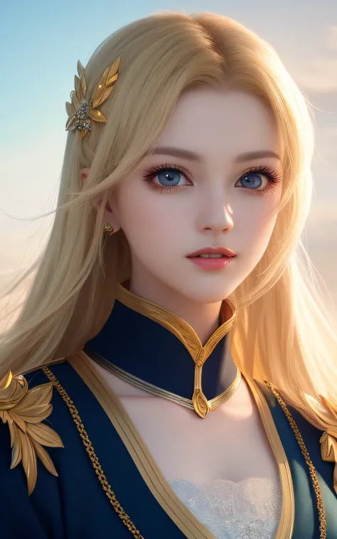 animesque、anime styled、ssmile、portraitures、Beautifully moisturized amber eyes like clear glass、Beautiful blonde hair without hair ornaments, extremely detailed eye and face, Beautiful detailed eyes,  huge filesize, ultra-detailliert, hight resolution, ighl...