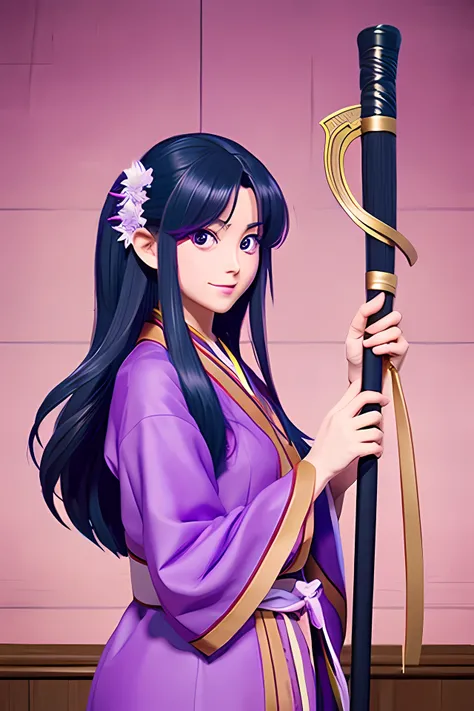 Cartoon image of woman in purple costume holding cane, maya fey from ace attorney, juri misaki, koyoharu gotouge, Yayoi Kasuma, Misato Katsuragi, Mai Yoneyama, Official Character Art, Rei Hiroe, hoshino yukinobu, katana zero video game character, mitsumayo