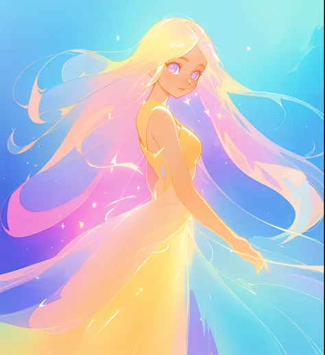 beautiful girl, flowing liquid colorful dress, vibrant pastel colors, (colorful), long flowing colorful hair, magical lights, sparkling magical liquid, inspired by Glen Keane, inspired by Lois van Baarle, disney art style, by Lois van Baarle, glowing aura ...