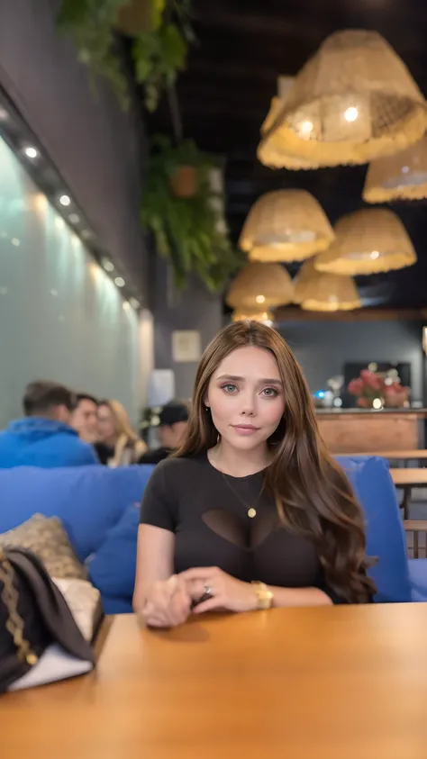 (RAW style, masterpiece, best quality, ultra-detailed), 28 years old Elizabeth Olsen posting outdoor, deep V sweater, big breast, beautiful night, cheerfully and happy, clear sky, analog style, (skin texture, film grain), cinematic light, sidelighting, ult...