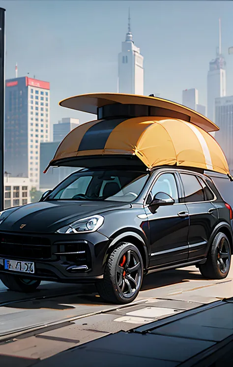 style futuristic carbonfiber rooftop , camping pod, on 2012 Brutal suv Porsche Cayenne