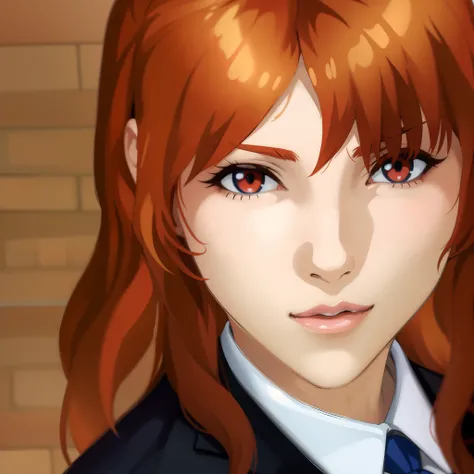 Cissnei, Anime girl with red hair and blue shirt and tie, semi realistic anime, portrait of asuka langley soryu, painted in anime painter studio, Semi-realistic anime style, Semi - Realistic Anime, realistic schoolgirl, anime realism style, kawaii realisti...