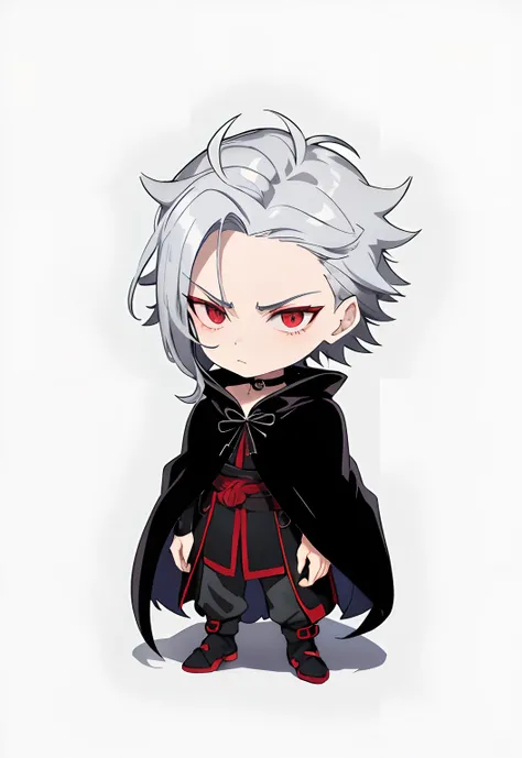 Caricature of a man in a cloak, tchibi, a silver haired mad, Inspired by Gigadō Ashiyuki, advanced digital chibi art, full body portrait of a short!, inspired by Aquirax Uno, unknown artstyle, [ Digital art ]!!, Ash, Silver eyes，full bodyesbian, He has dar...