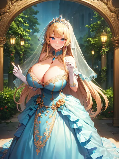 ((Anime Art Style)),(masutepiece),(Best Quality), (Super Detail),(Highly detailed CG Unity 8k wallpaper),((Very delicate and beautiful)),((Full body portrait)),((Stand in the garden)),((Solo)),(((One princess in gorgeous embroidery and jeweled very gorgeou...