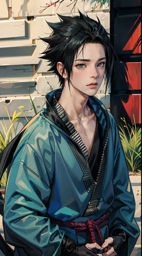 masterpiece, 1boy, superb style, urban streetwear chothes, outdoor, upper body, uchiha sasuke, bright eyes, black hair, cool boy