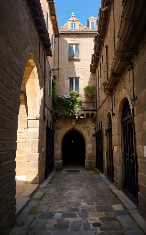 ancient city,empty streets,stone buildings,old architectural details,serene atmosphere,peaceful alleys,narrow cobblestone paths,aged walls,weathered facades,no signs of modern life,quiet solitude,gentle sunlight streaming through narrow alleys,soft shadows...