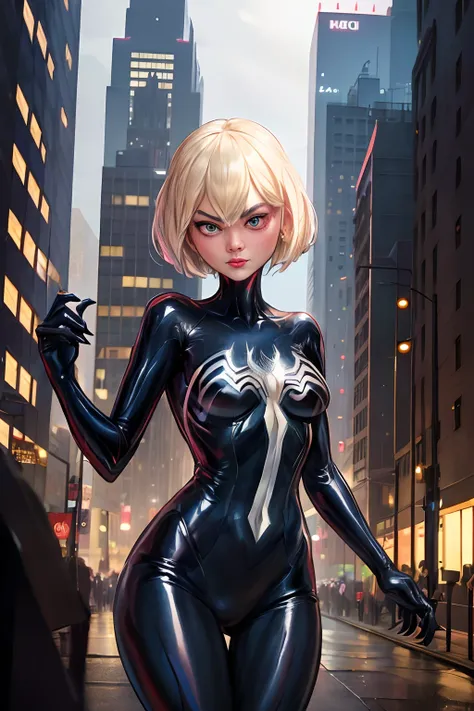 a woman in a black suit standing on a city street, gwen stacy, extremely detailed artgerm, highly detailed exquisite fanart, artgerm style, ilya kuvshinov and artgerm, spider gwen, style artgerm, ( ( spiderwoman ) ), spider - gwen, spider-gwen, wojtek fus,...