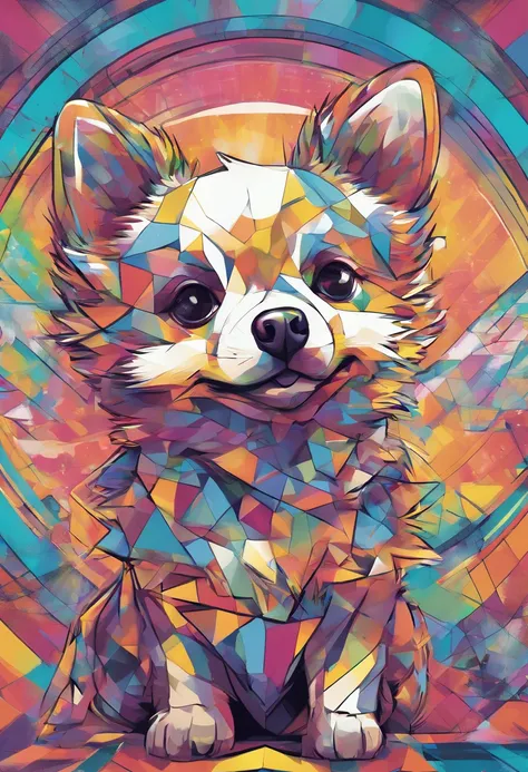 (cachorro lulu da pomerania),(melhor pose),(best angle), (better expression), Eduardo Kobra acolchoamento ,multidimensional geometric wall PORTRAIT, arte, Chibi,Yang08k, lindo, Colouring,