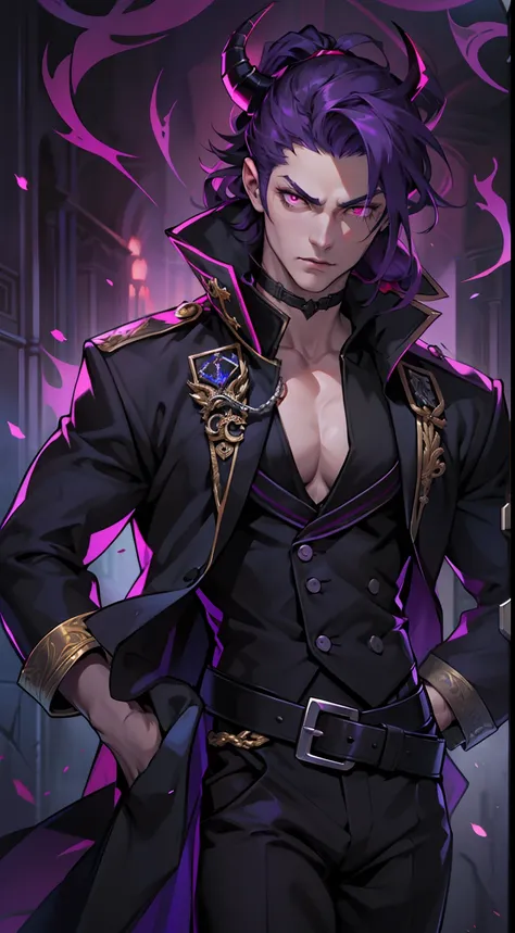 like all the demon princes, I am quite tall. I have purple hair tied back in a ponytail, and red eyes with sharp silver pupils. I wear fine clothes, as befits a prince of Hell, though they are always black. My demeanor is haughty, arrogant, and superior to...