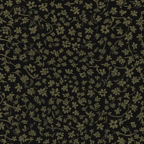 Vector golden floral pattern background, in black backgroud , in kawaii cartoon style  , vibrat colors , repeated pattern