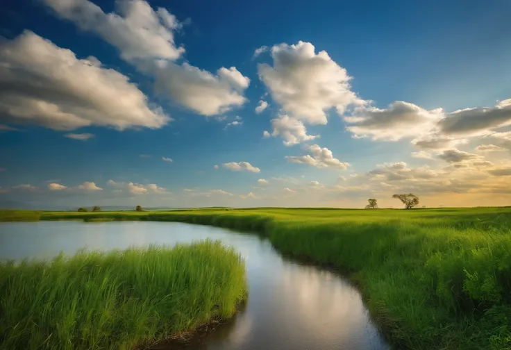 blue sky white clud free fild res sun green grass