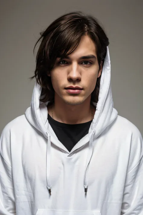 White male wearing a black hoodie, lips closed , portrait, high resolution, 64k