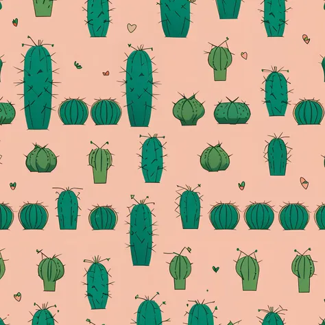 Vector cactus seamless pattern background,  highly detailed,  vibrat colors, in a kawaii cartoon style,  repeated pattern