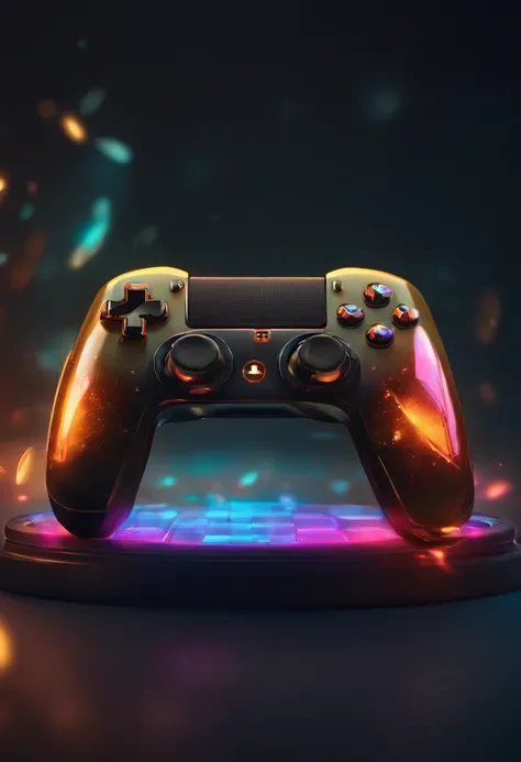 Um controlador de videogame colorido com luzes brilhantes em um fundo escuro, game icon stylized, arte digital de videogame, mobile game style, game icon, controle de videogame, arte de jogos de computador, Mobile Game, video - game, joga videogame, Jogo 2...