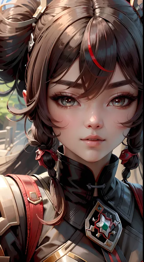 closeup shot, face, detailed eyes, shiny, shiny hair, cinematic, face,  xinyan \(genshin impact\)