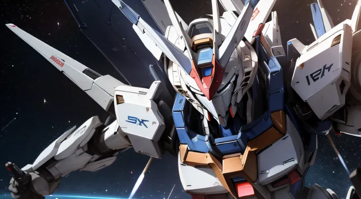 blueｚgundam、mobile suit robot、engage enemy robots、flying in space